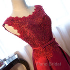 Beautiful Dark Red Lace Long Junior Formal Prom Dresses, Lace Top Party Dresses