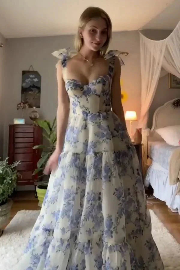 Beautiful Floral Chiffon Elegant Long Formal Prom Dresses Formal Evening Gown Party Dresses