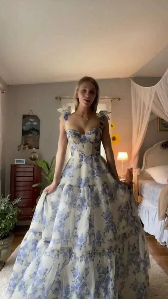 Beautiful Floral Chiffon Elegant Long Formal Prom Dresses Formal Evening Gown Party Dresses