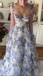 Beautiful Floral Chiffon Elegant Long Formal Prom Dresses Formal Evening Gown Party Dresses