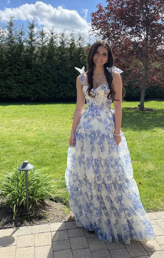 Beautiful Floral Chiffon Elegant Long Formal Prom Dresses Formal Evening Gown Party Dresses Main image