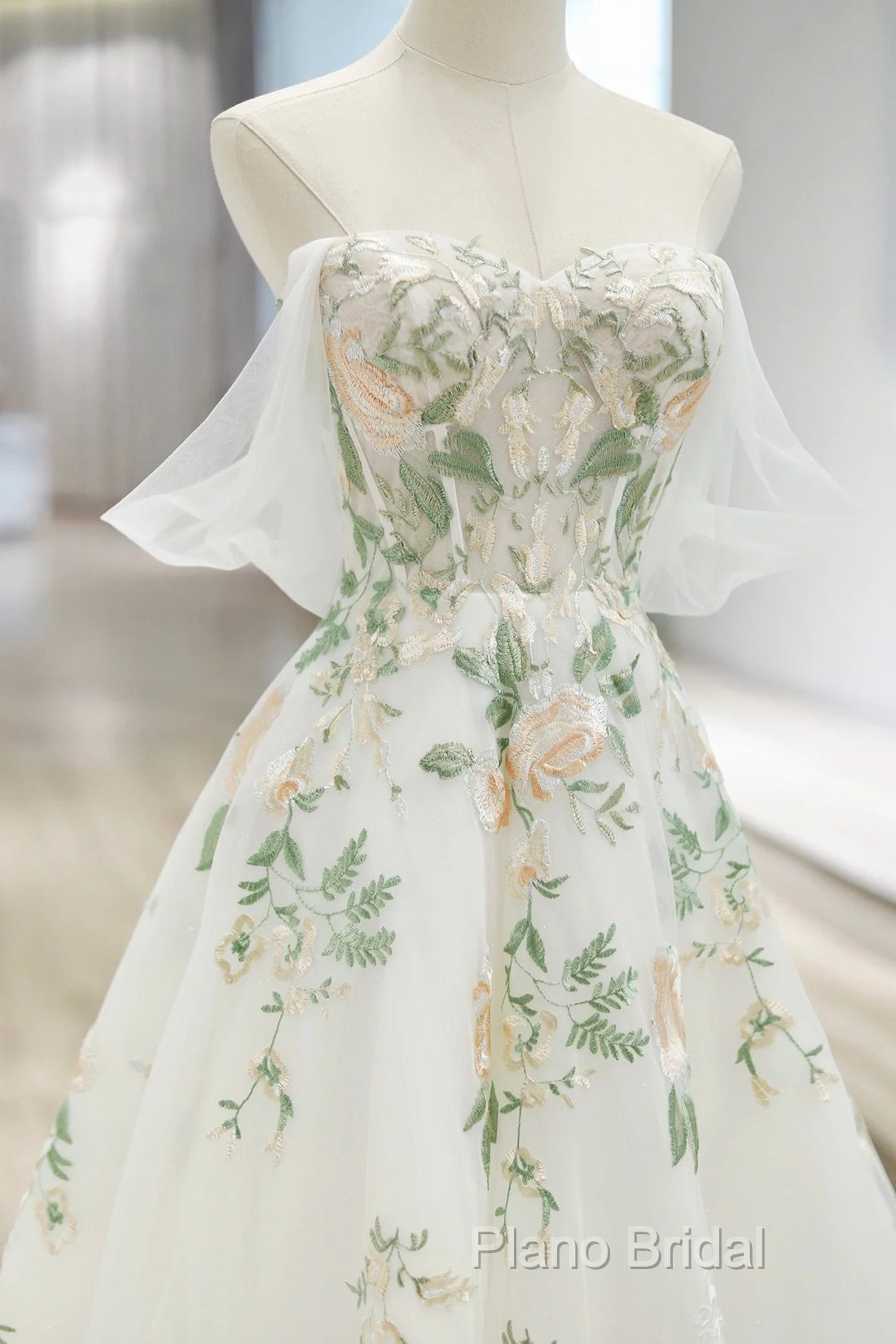 Beautiful Floral Lace Tulle Long Formal Prom Dresses, White Off The Shoulder Formal Party Dresses