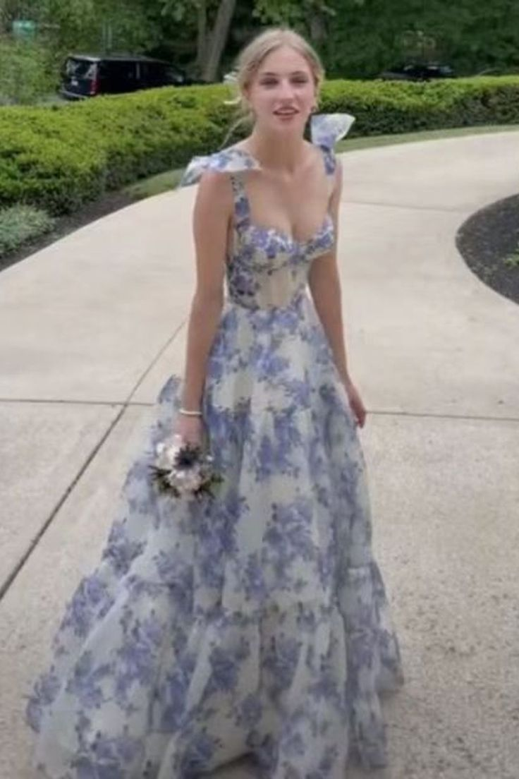 Beautiful Floral Print Chiffon Long Formal Prom Dresses Formal Evening Dresses Main image