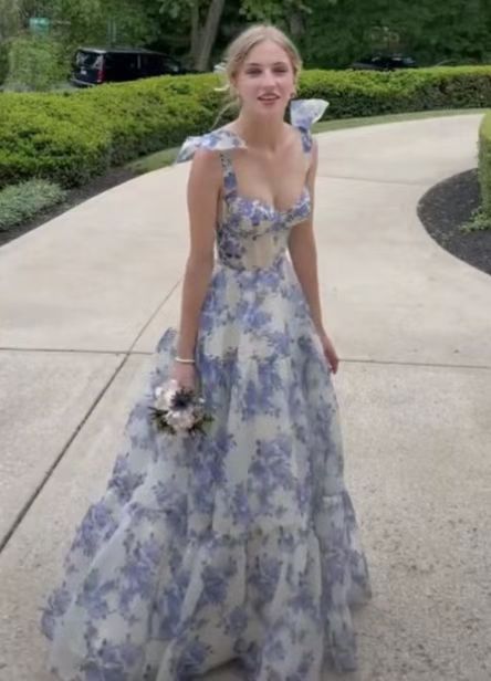 Beautiful Floral Print Chiffon Long Formal Prom Dresses Formal Evening Dresses