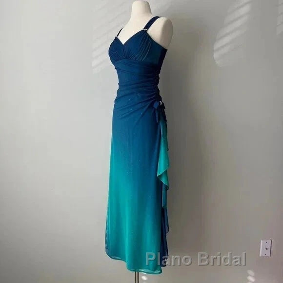 Beautiful Gradient Blue Glitter Chiffon Sweetheart Neck Formal Prom Dresses Birthday Dresses Secondary image