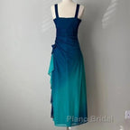 Beautiful Gradient Blue Glitter Chiffon Sweetheart Neck Formal Prom Dresses Birthday Dresses