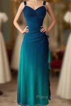 Beautiful Gradient Blue Glitter Chiffon Sweetheart Neck Formal Prom Dresses Birthday Dresses