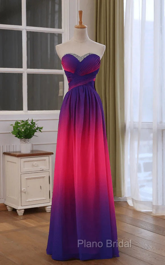 Beautiful Gradient Chiffon Sweetheart Beaded Formal Prom Dresses A-line Gradient Party Dresses Formal Prom Dresses shops Secondary image