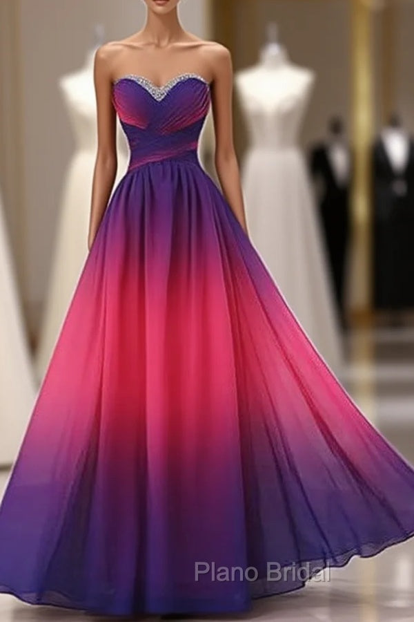 Beautiful Gradient Chiffon Sweetheart Beaded Formal Prom Dresses A-line Gradient Party Dresses Formal Prom Dresses shops