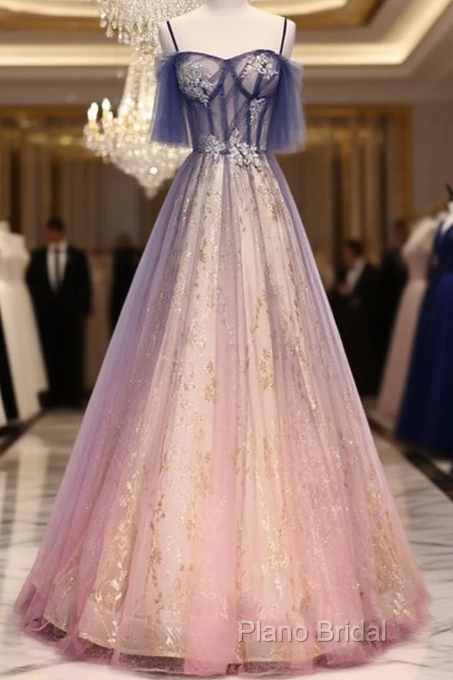 Beautiful Gradient Pink Sweetheart Floor Length Party Dresses, A-Line Gradient Long Formal Prom Dresses Main image
