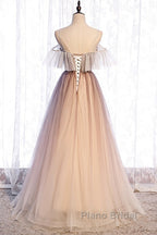 Beautiful Gradient Tulle With Straps Sweetheart Party Dresses, A-Line Tulle Evening Dresses Formal Prom Dresses