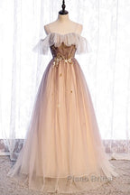 Beautiful Gradient Tulle With Straps Sweetheart Party Dresses, A-Line Tulle Evening Dresses Formal Prom Dresses