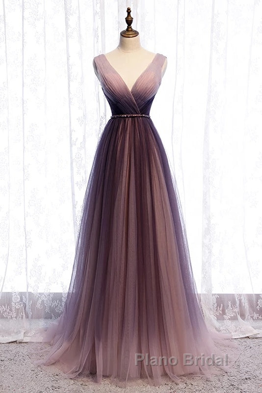 Beautiful Gradient V-Neckline Tulle Long Formal Prom Dresses Party Dresses, Gradient Evening Gown Secondary image