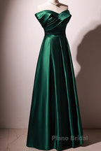 Beautiful Green Satin A-Line Off Shoulder Formal Prom Dresses, Green Evening Dresses Party Dresses