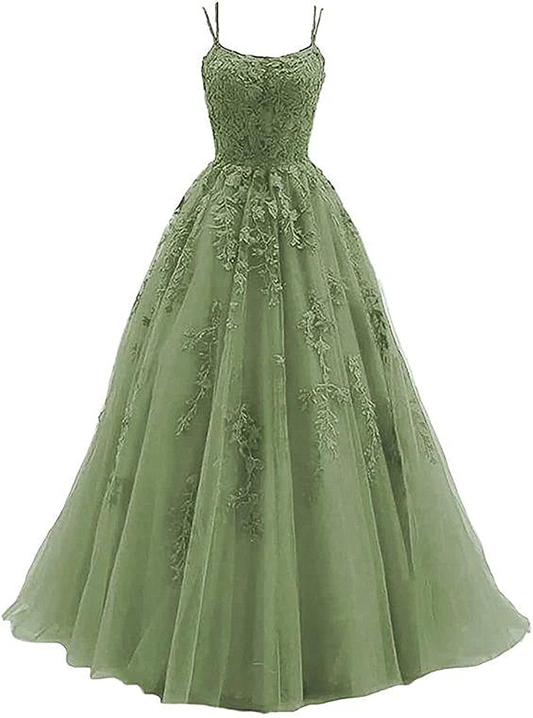 Beautiful Green Tulle With Lace Applique Formal Gown, Green Formal Evening Formal Prom Dresses
