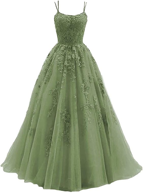 Beautiful Green Tulle With Lace Applique Formal Gown, Green Formal Evening Formal Prom Dresses