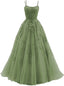 Beautiful Green Tulle With Lace Applique Formal Gown, Green Formal Evening Formal Prom Dresses
