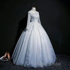 Beautiful Grey A-Line Long Sleeves With Lace Party Gown Sweet 16 Dresses Formal Prom Dresses