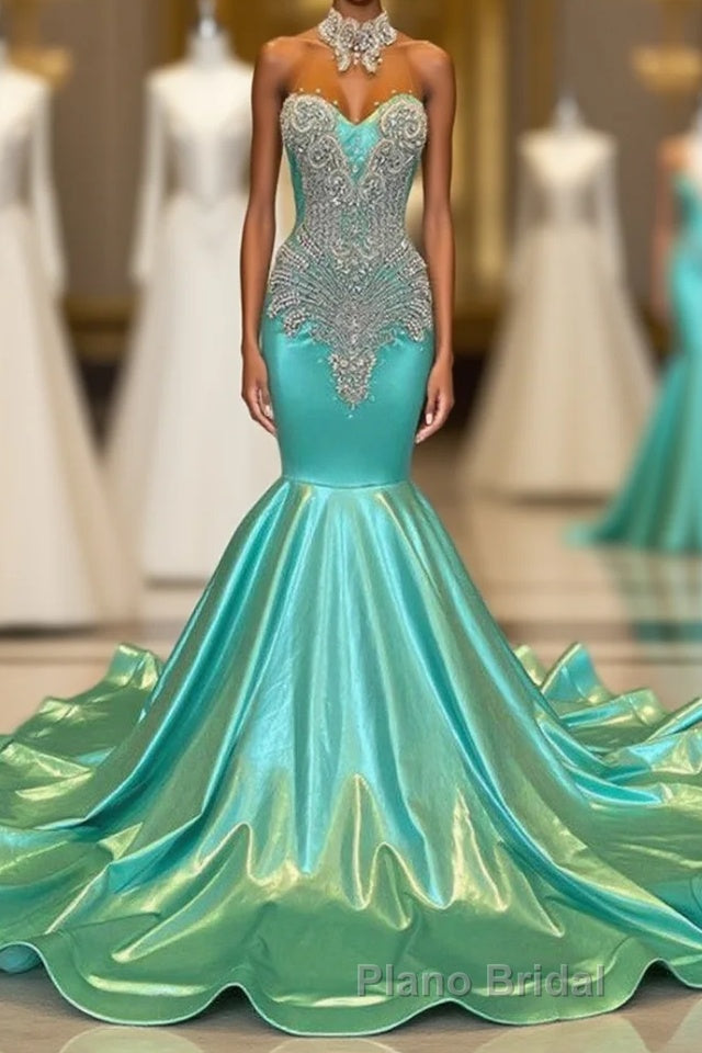 Beautiful High-neck Sweetheart Sleeveless Mermaid Formal Prom Dress With Beading Main image