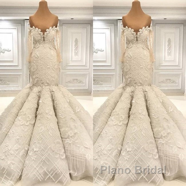 Beautiful Ivory Mermaid Sweetheart Lace Bridal Gowns for Wedding