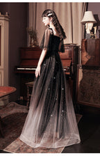 Beautiful Lace Applique Top Gradient Tulle Long Party Dresses, Black Long Formal Dresses Formal Prom Dresses