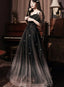 Beautiful Lace Applique Top Gradient Tulle Long Party Dresses, Black Long Formal Dresses Formal Prom Dresses