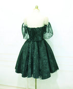 Beautiful Lace Green Off Shoulder Knee Length Party Dresses, Homecoming Dresses
