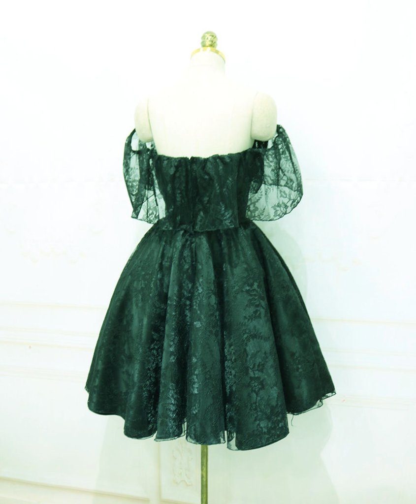 Beautiful Lace Green Off Shoulder Knee Length Party Dresses, Homecoming Dresses