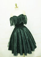 Beautiful Lace Green Off Shoulder Knee Length Party Dresses, Homecoming Dresses
