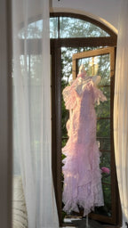 Beautiful Lavender Deep V-Neck Suspender Lace Ruffled Mermaid Formal Prom Dresses
