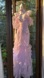 Beautiful Lavender Deep V-Neck Suspender Lace Ruffled Mermaid Formal Prom Dresses