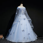 Beautiful Light Blue Ball Gown Lace-Up Party Dresses, Blue Formal Prom Dresses