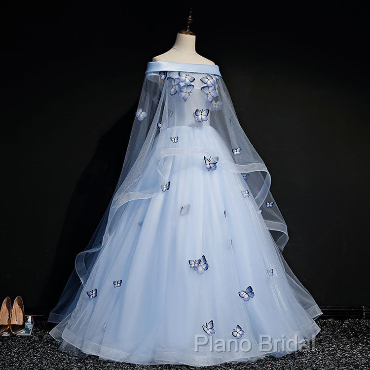 Beautiful Light Blue Ball Gown Lace-Up Party Dresses, Blue Formal Prom Dresses