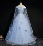 Beautiful Light Blue Ball Gown Lace-Up Party Dresses, Blue Formal Prom Dresses