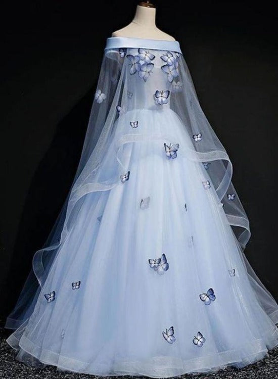 Beautiful Light Blue Ball Gown Lace-Up Party Dresses, Blue Formal Prom Dresses Main image