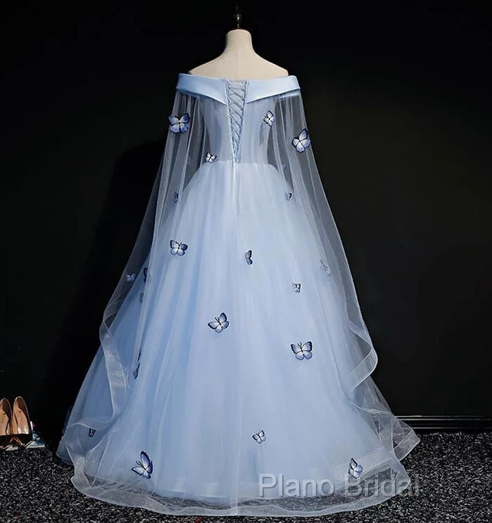 Beautiful Light Blue Ball Gown Lace-Up Party Dresses, Blue Formal Prom Dresses