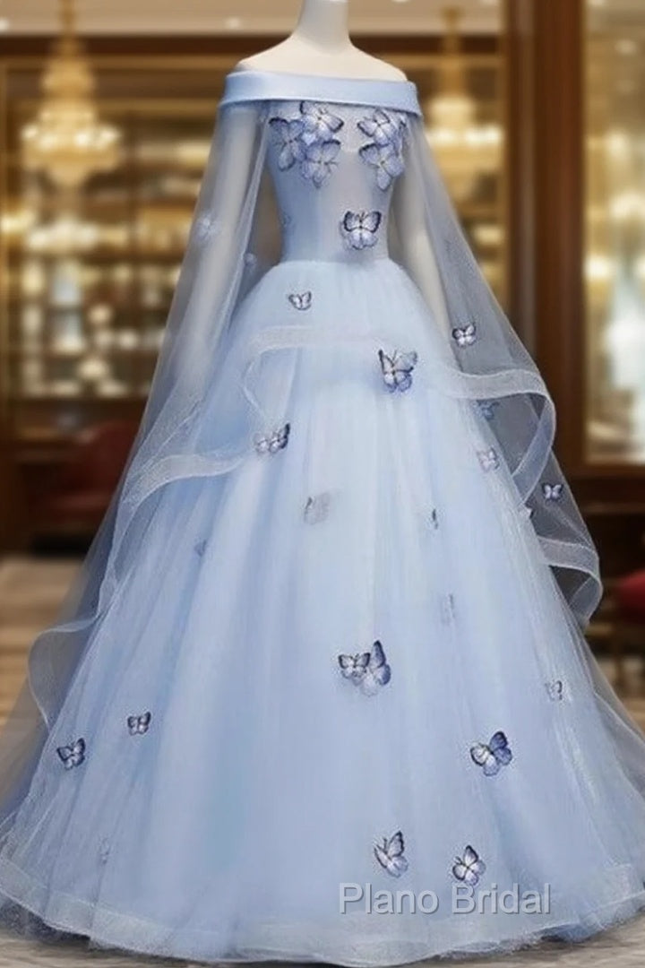 Beautiful Light Blue Ball Gown Lace-Up Party Dresses, Blue Formal Prom Dresses Main image