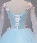 Beautiful Light Blue Butterfly Lace Ball Gown Formal Prom Dresses, Sweet 16 Formal Dresses