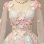 Beautiful Light Blue Long Formal Dresses Party Dresses, Unique Blue Formal Prom Dresses Gown