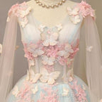 Beautiful Light Blue Long Formal Dresses Party Dresses, Unique Blue Formal Prom Dresses Gown