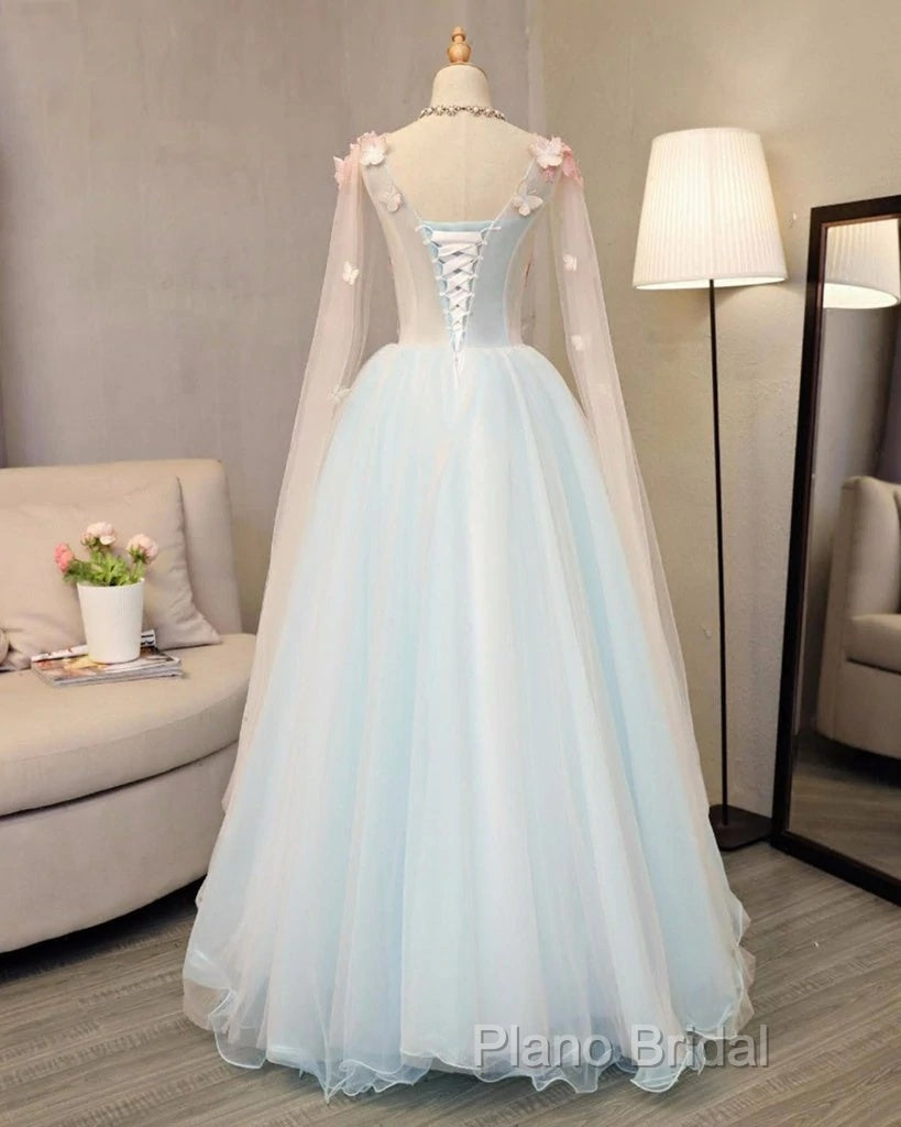 Beautiful Light Blue Long Formal Dresses Party Dresses, Unique Blue Formal Prom Dresses Gown