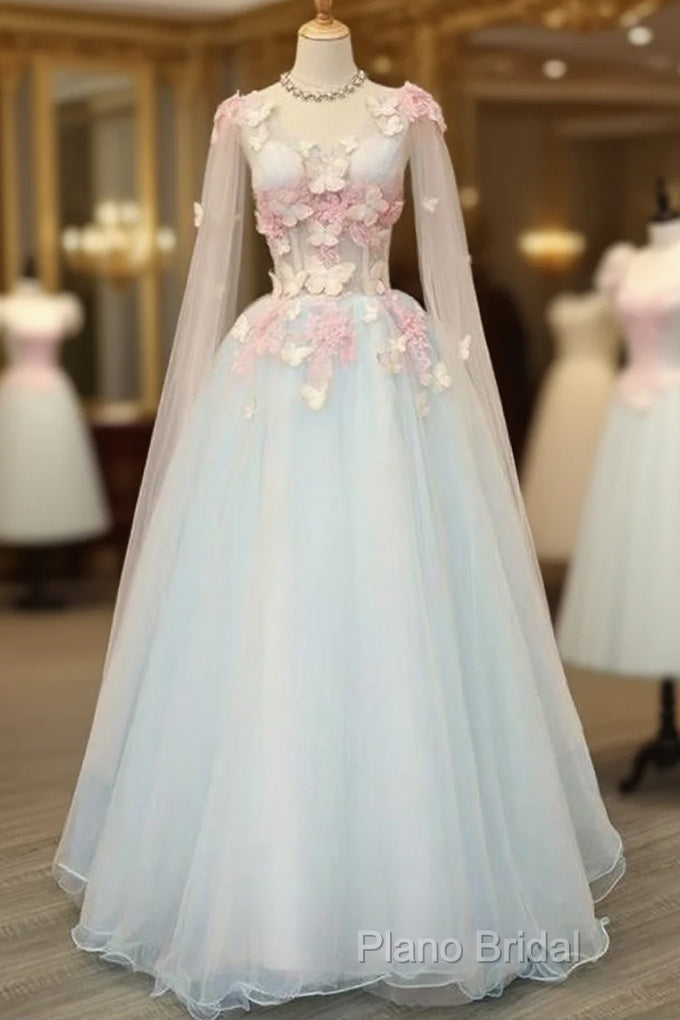 Beautiful Light Blue Long Formal Dresses Party Dresses, Unique Blue Formal Prom Dresses Gown Main image