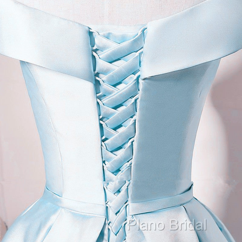 Beautiful Light Blue Satin Sweetheart Homecoming Dresses, Blue Short Formal Prom Dresses
