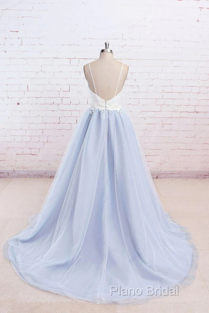 Beautiful Light Blue Tulle And White Top Long Wedding Party Gowns, Straps Junior Formal Prom Dresses Secondary image