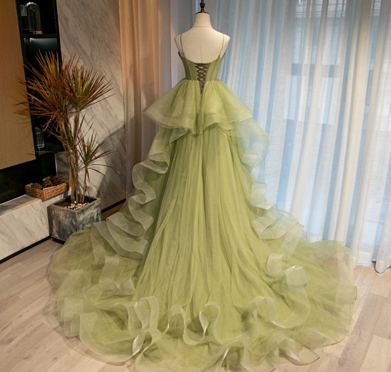 Beautiful Light Green Sweetheart Layers Princess Formal Gown, Green Tulle Long Party Dresses Secondary image
