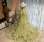 Beautiful Light Green Sweetheart Layers Princess Formal Gown, Green Tulle Long Party Dresses