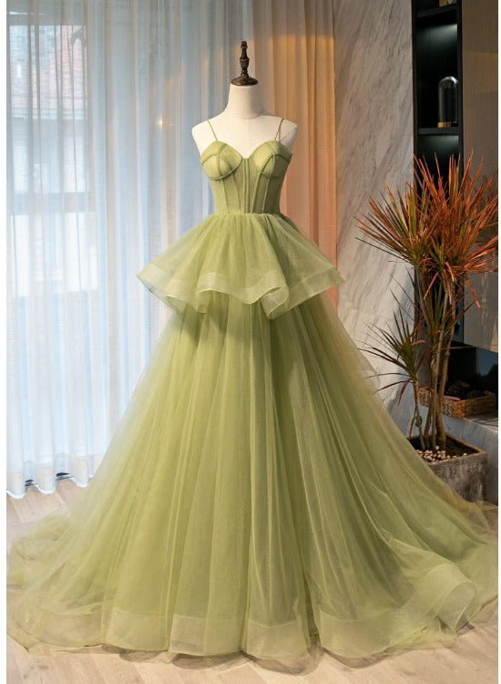 Beautiful Light Green Sweetheart Layers Princess Formal Gown, Green Tulle Long Party Dresses Main image