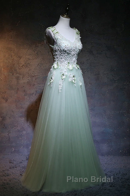 Beautiful Light Green Tulle Long Party Dresses, A-Line Floor Length Formal Prom Dresses Secondary image
