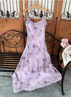 Beautiful Light Purple Spaghetti Strap Butterfly Printed Chiffon Formal Prom Dresses