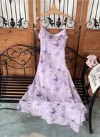 Beautiful Light Purple Spaghetti Strap Butterfly Printed Chiffon Formal Prom Dresses